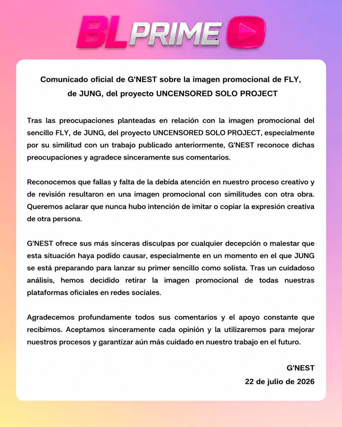 G'NEST y Jung se pronuncian tras la polémica que involucra a FLY